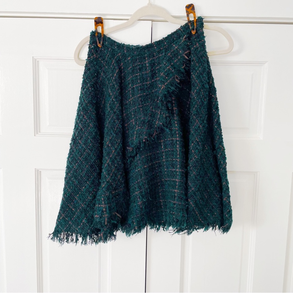 EVA FRANCO Emerald Green and Copper Plaid Tartan Skirt